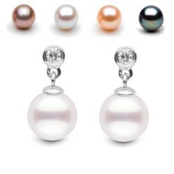 Boucles d'Oreilles Or 18k perles d'Eau Douce AAA et 0,14ct de diamants