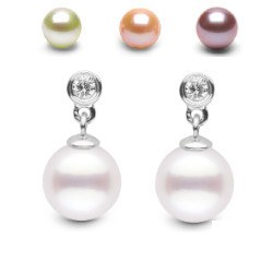Boucles d'Oreilles Or 18k perles Doucehadama et 0,14ct de diamants
