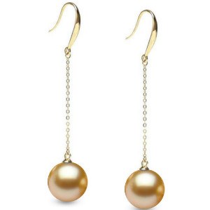 Boucles d'Oreilles Or Jaune 18k perles des Philippines de 9-10 mm dorées AAA