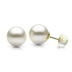 Boucles d'Oreilles Or 18k silicone perles d'eau douce blanches 6 à 7 mm AAA