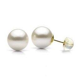 Boucles d'Oreilles Or 18k silicone perles d'eau douce blanches 8 à 9 mm AAA (rondes)