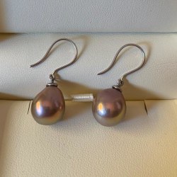 Paire de boucles d'Oreilles de perles EDISON Gouttes 10,5x12 mm en Or Gris 18k
