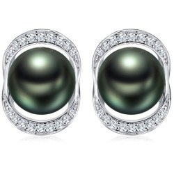 Boucles d'Oreilles Or 18k Diamants perles de Tahiti 8-9 mm