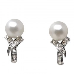 Boucles d'Oreilles de perles de culture Akoya 6,5 à 7,0 mm AAA sur Or gris 18K