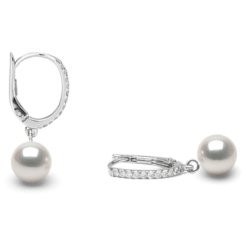 Boucles d'Oreilles Or 14k Diamants et Perles de culture Akoya AAA