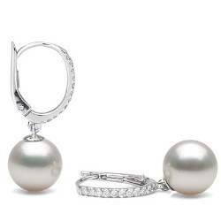 Boucles d'Oreilles Or 14k perles d'Akoya HANADAMA blanches et diamants