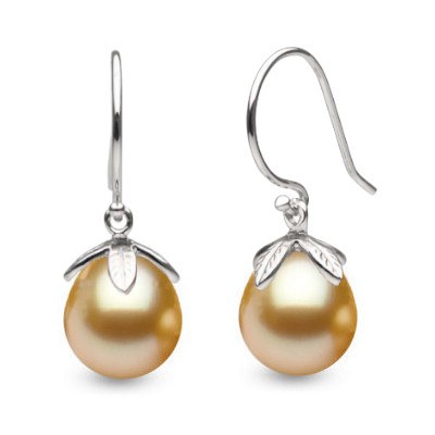 Boucles d'oreilles en Argent 925 perles dorées Philippines Gouttes 10-11 mm AAA