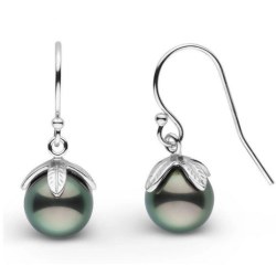 Boucles d'oreilles en Argent 925 et perles de Tahiti 8-9 mm