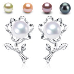 Boucles d'Oreilles Fleurs Argent 925 Perles d' Eau Douce 6-7 mm AAA