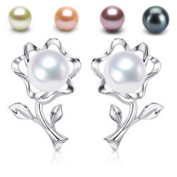 Boucles d'Oreilles Fleurs Argent 925 Perles d' Eau Douce 6-7 mm AAA