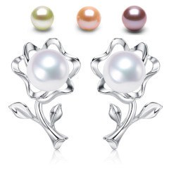 Boucles d'Oreilles Fleurs Argent 925 Perles d' Eau Douce 6-7 mm DOUCEHADAMA