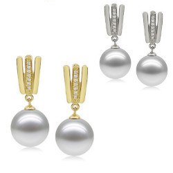 Boucles d'Oreilles Or 9k Diamants Perles d'Akoya qualité AAA