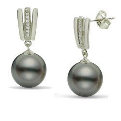 Boucles d'Oreilles Argent 925 Perles de Tahiti et zirconiums