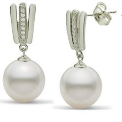 Boucles d'Oreilles Argent 925 Zirconiums Perles d'Akoya qualité AAA