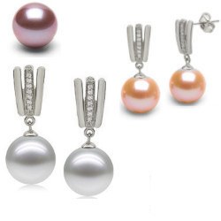 Boucles d'Oreilles Argent 925, Zirconiums et Perles d'Eau Douce DOUCEHADAMA