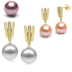 Boucles d'Oreilles Or 18k, diamants et Perles d'Eau Douce DOUCEHADAMA