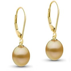 Boucles d'oreilles en Or 18k perles des Philippines Dorées Gouttes AAA