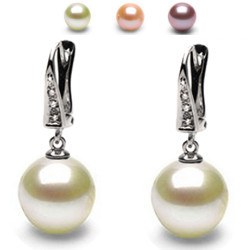 Boucles d'oreilles Dormeuses Or 14k avec diamants, perles d'eau douce DOUCEHADAMA