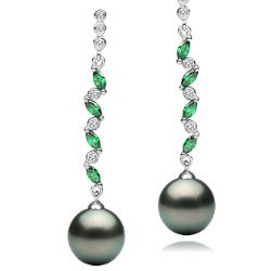 Boucles d'Oreilles Argent 925 zirconiums tourmalines vertes Perles de Tahiti