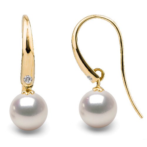 Boucles d'Oreilles Or 18k perles d'Akoya HANADAMA blanches et diamants