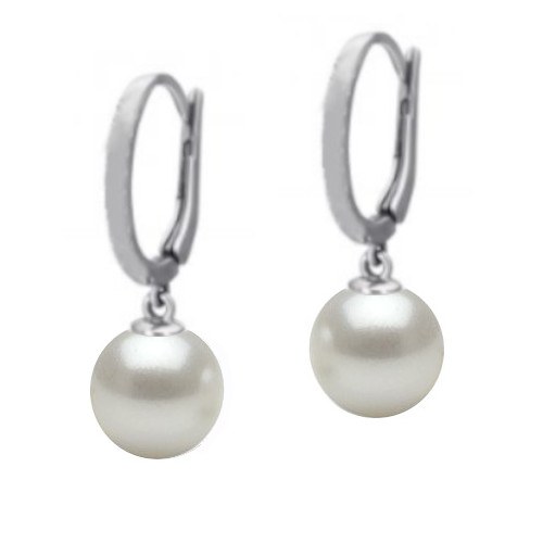 Boucles d'Oreilles en Argent 925 et perles de culture d'Akoya blanches à partir de 7-7,5 mm