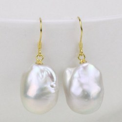 Boucles d'Oreilles Perles d' Eau Douce Jumbo 13-15x25 mm sur Argent plaqué or Jaune ou Gris