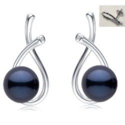 Boucles d'Oreilles Argent 925, Zirconiums et Perles d'Akoya Noires