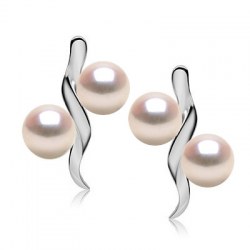 Boucles d'Oreilles Argent 925 avec 4 perles d'Akoya 6 à 6,5 mm
