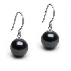 Boucles d'Oreilles en Argent 925 Perles d' Eau Douce Noires AAA