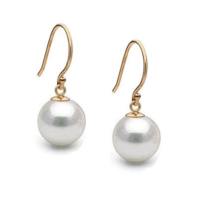Boucles d'Oreilles Or Jaune 18k de Perles d'Akoya blanches 7-7,5 mm AAA