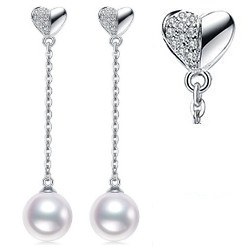 Boucles d'Oreilles Or Gris 18k, Diamants et Perles d'Eau Douce DOUCEHADAMA