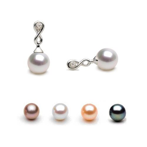 Boucles d'Oreilles en Or et Diamants avec Perles d'Eau Douce AAA