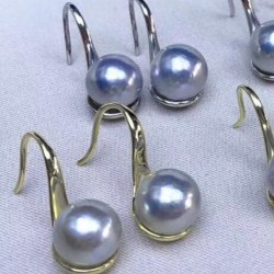 Boucles d'Oreilles Argent 925 Perles d'Akoya bleues 8-9 mm qualité AA+