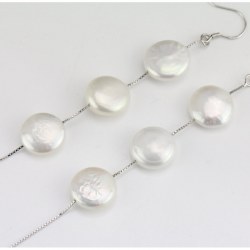 Boucles d'oreilles en Argent 925 Perles d'eau douce Plates rondes blanches 12 mm