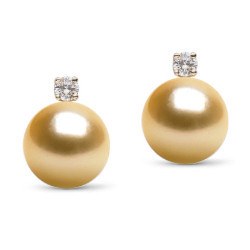 Boucles d'Oreilles Or 18k Diamants perles des Philippines Dorées AAA