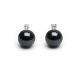 Boucles d'Oreilles Or 18k diamants perles d'eau douce Noires de qualité AAA