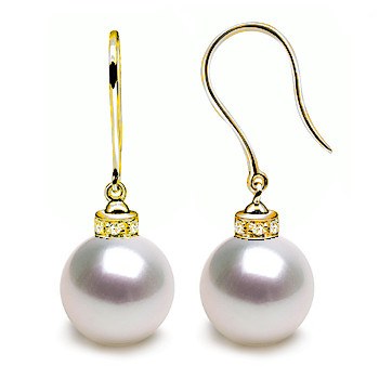 Boucles d'Oreilles Or 18k diamants et perles d'Australie blanches AAA