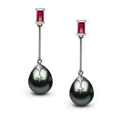 Boucles d'oreilles Argent 925 Rubis et Perles de Tahiti 10-11 mm Goutte AA+