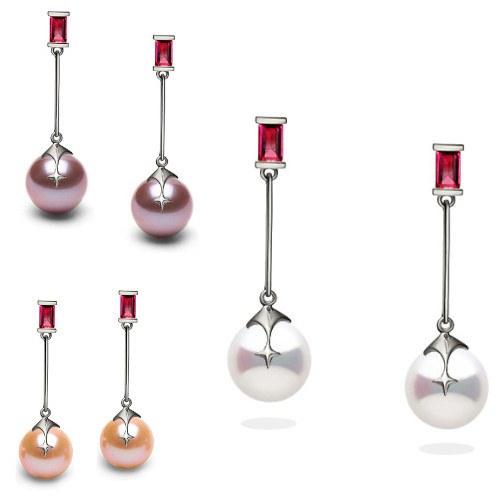 Boucles d'Oreilles Argent 925, Rubis et Perles d'Eau Douce 9-10 mm DOUCEHADAMA
