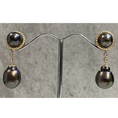 Boucles Or 18k avec 4 perles de Tahiti 8-9 mm rondes AAA et 11-12 mm Baroques