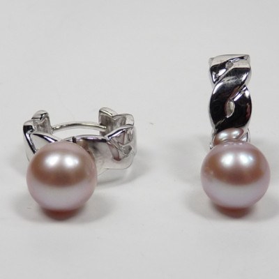 Boucles d'Oreilles anneaux en Argent 925 Perles Eau Douce 8-9 lavande AAA