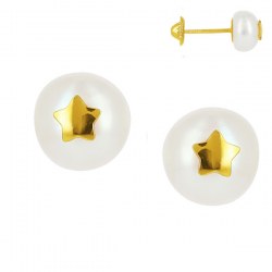 Paire de Boucles d'Oreilles de perles d'Eau Douce blanches 6-7 mm Bouton AA+, Or 18k