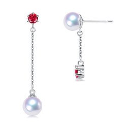 Boucles d'Oreilles Or 9k Tourmalines rouges Perles d'eau douce DOUCEHADAMA