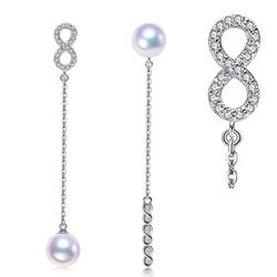 Boucles d'Oreilles Or Gris 18k, Diamants et Perles d'Eau Douce DOUCEHADAMA