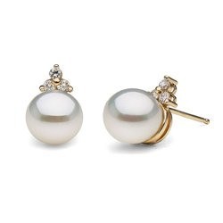 Boucles d'Oreilles Or 18k perles d'Akoya blanches AAA et diamants
