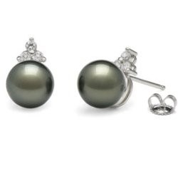 Boucles d'Oreilles en Or 18k perles noires de Tahiti AAA et diamants