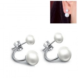 Boucles d'Oreilles Argent 925 avec double Perles d'Eau Douce