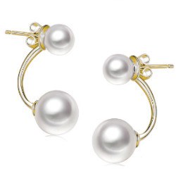 Boucles d'Oreilles Or 18k avec Perles d'Akoya 2x6-6,5 mm et 2x8-8,5 mm