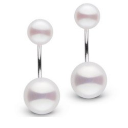 Boucles d'Oreilles Argent 925 avec Perles d'Akoya 2x6-6,5 mm et 2x8-8,5 mm