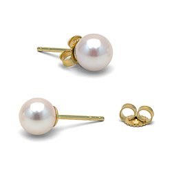 Boucles d'Oreilles Or 14k perles de culture d'Akoya blanches 6,5 à 7,0 mm